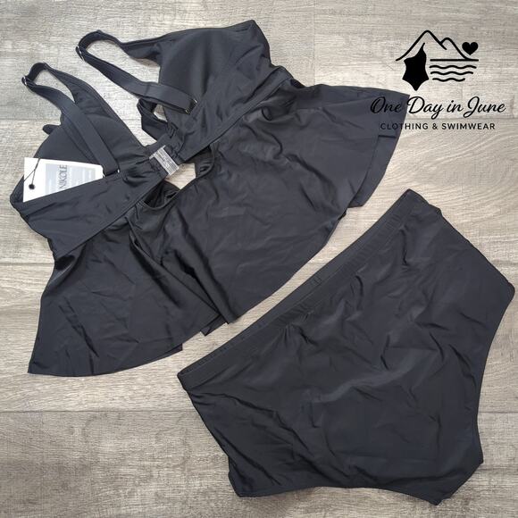 Hanna Nikole Plus Size Knot Front Keyhole Flounce Bikini Swimsuit Size 18W - Picture 7 of 7